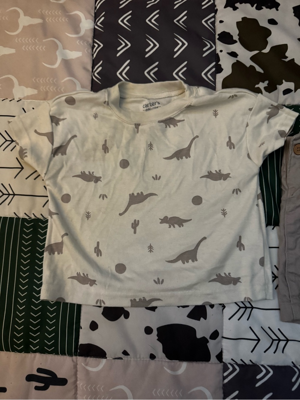 Carter's Cream Tee with Gray Dinosaur Print
